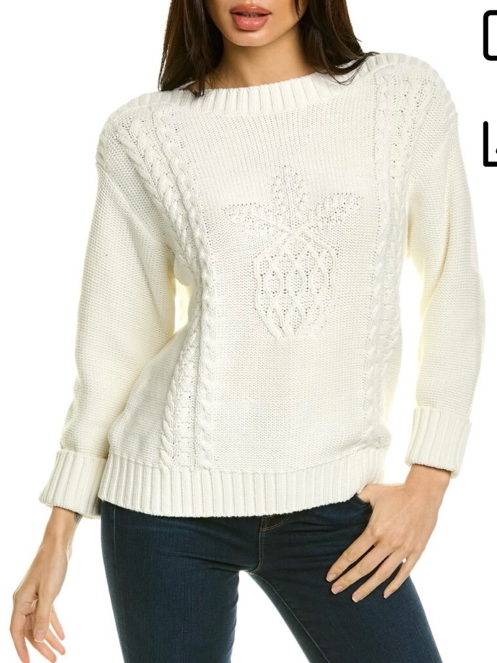 Tommy Bahama Women Sea Glass Cotton Cable-Knit Pineapple Sweater White Size S/P